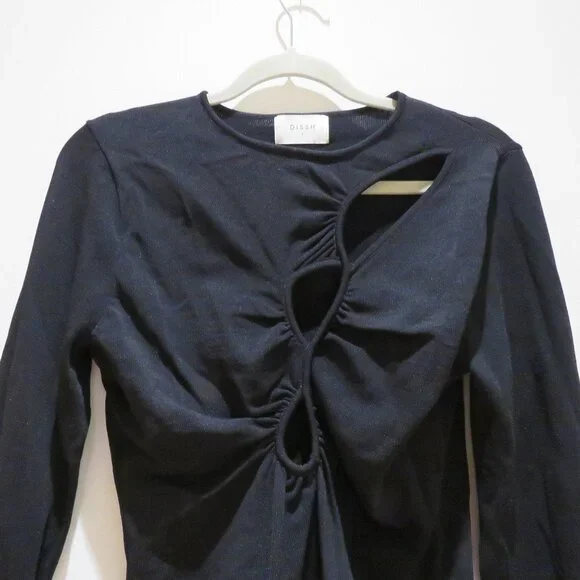 DISSH Monique Long Sleeve Knit Top in Black Cut Out Minimalist Evening - Size L - Picture 4 of 13